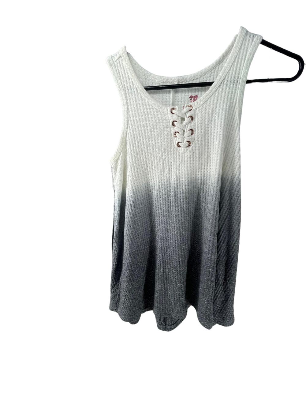 CX Girls Gray White Ombre Dip Tie Waffle Knit Lace-Up Tank Top Youth Size 10